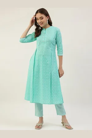 FIORRA Women Turquoise Blue Printed Pure Cotton Kurta with Trousers