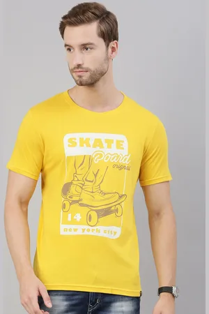 Joven Men Yellow Printed Cotton T-shirt