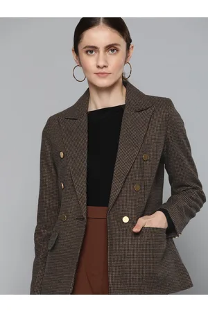 Chemistry Women Brown & Black Checked Double-Breasted Blazer
