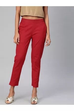 Divena World Women Maroon Straight Fit Solid Regular Cropped Trousers