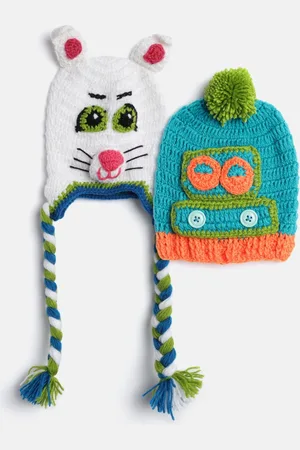 CHUTPUT Kids Set of 2 White & Blue Crochet Beanie