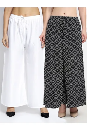 Jinfo Women Set Of 2 White & Black Printed Flared Fit Palazzos