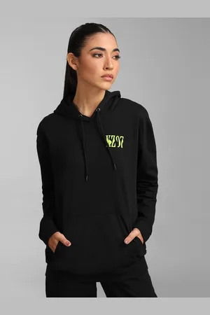 Kazo Women Black Hooded Cotton Sweatshirt