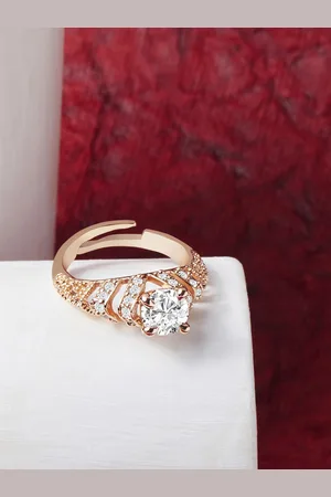Ami Rose Gold-Plated White CZ-Studded Adjustable Finger Ring