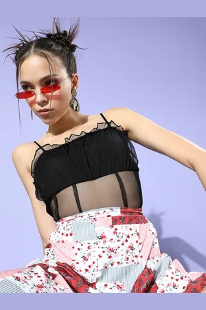 DODO & MOA Women Stylish Black Solid Bustier Top