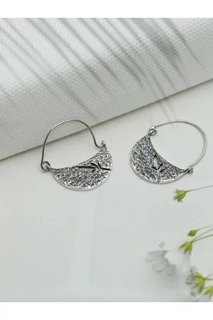 Priyaasi Woman 92.5 Sterling Silver Leaf Crescent Hoop Earrings