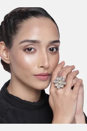 ESTELE Gold-Plated & White Kundan-Studded Finger Ring