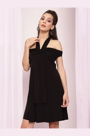 KENDALL + KYLIE Women Black Halter Neck A-Line Dress