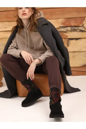 SAINT G. Black Velvet Floral Suede Leather Snug Boots