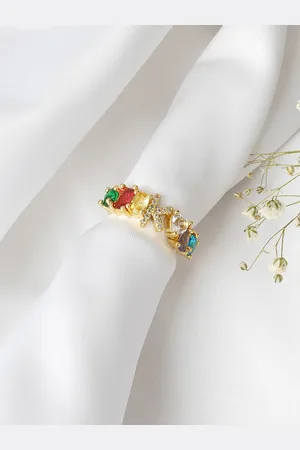 Joker & Witch Gold-Toned & White Rhinestone-Studded Alphabet K Finger Ring