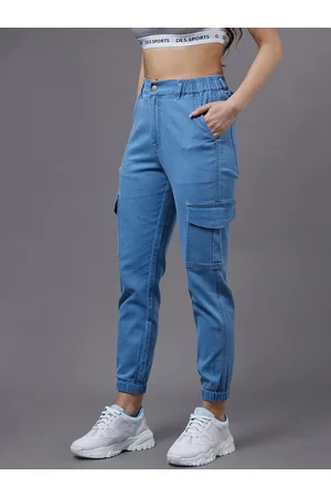 Miss Chase Women High-Rise Stretchable Light Weight Denim Joggers