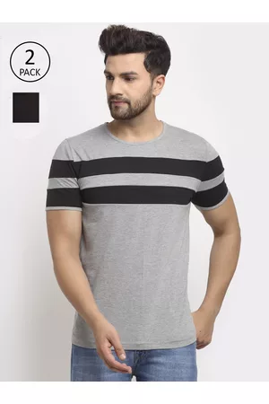 VIMAL JONNEY Men Solid Grey & Black T-shirt Pack of 2
