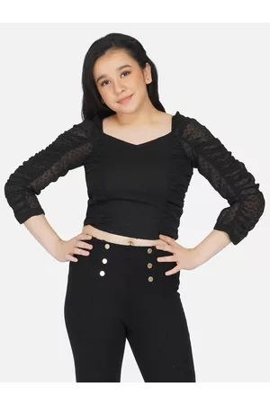 Antheaa Black Sweetheart Neck Chiffon Crop Top