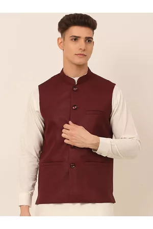 Jompers Men Maroon Solid Nehru Jacket