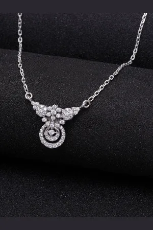 CLARA Silver-Toned 92.5 Silver Sterling CZ Studded Aria Chain Pendant