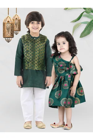 BownBee Boys Green Regular Kurta with Pyjamas With & Jacket