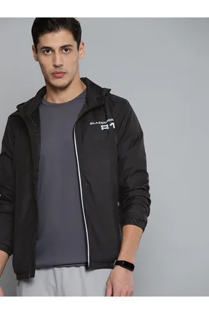 Slazenger Men Black Hooded Running Rapid-Dry Jacket with Printed Back
