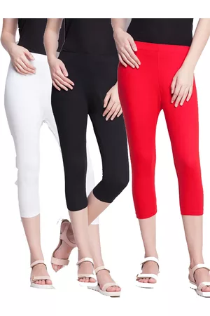 Dollar Missy Women Pack Of 3 Red & White Solid Mid-Rise Capris