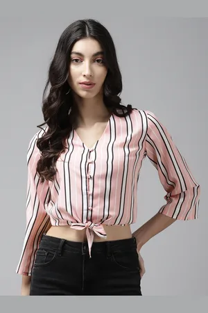 Cayman Pink & White Striped Regular Crop Top