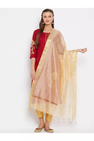Clora Creation Beige & Gold-Toned Woven Design Dupatta