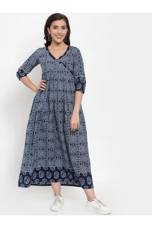 INDIBELLE Women Blue Printed Maxi Dress