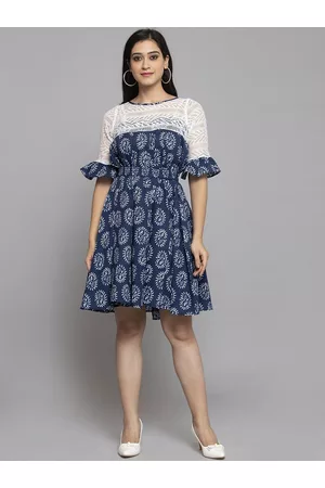 Get Glamr Women Navy Blue Printed A-Line Dress