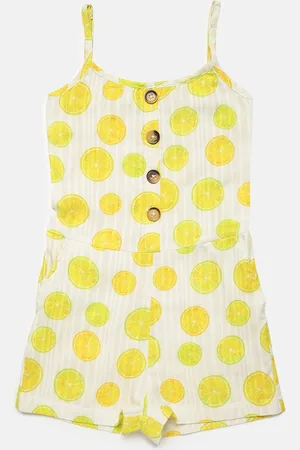 Blue Giraffe Girls White & Yellow Printed Playsuit