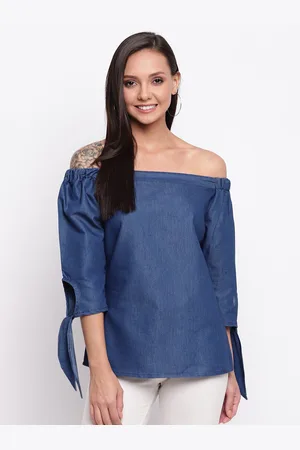 Mayra Blue Off-Shoulder Bardot Top