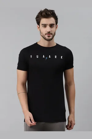FUAARK Men Black & White Slim Fit Self-Checked Training T-shirt with Brand Logo Detail