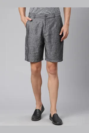 HARSAM Men Charcoal Linen Regular Shorts