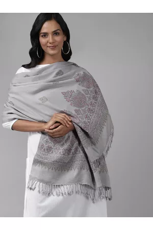 Indo Era Grey Ethnic Motifs Woven Design Stole