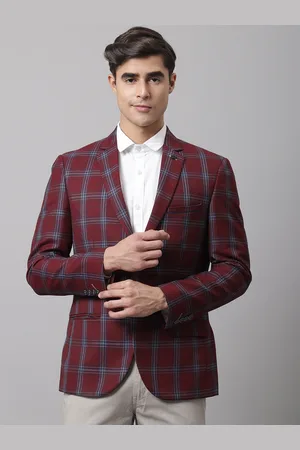 CANTABIL Men Maroon Checked Single-Breasted Formal Blazer