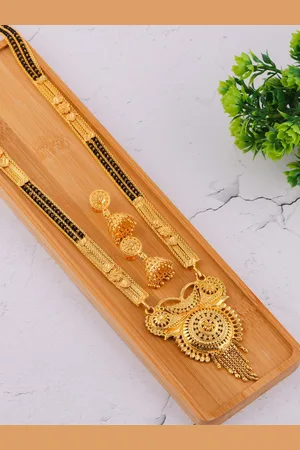 Brandsoon Gold-Plated Black Beaded Mangalsutra Set
