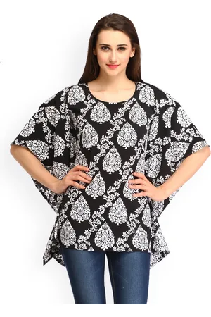 Cottinfab Women Black Printed Kaftan Top