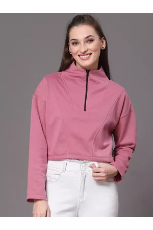 KASSUALLY Women Pink Loose Boxy Fit Cotton Sweatshirt