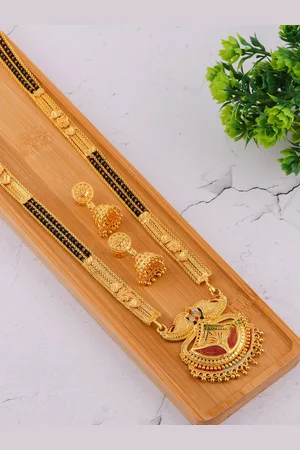 Brandsoon Gold-Plated Black Beaded Mangalsutra Set