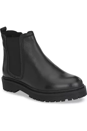 Delize Women Black Solid Leather Mid-Top Flat Boots