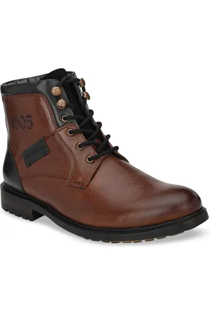 San Frissco Men Brown Solid Synthetic Mid-Top Flat Boots