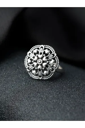 Priyaasi Silver-Plated 925 Sterling Silver Oxidised Finger Ring