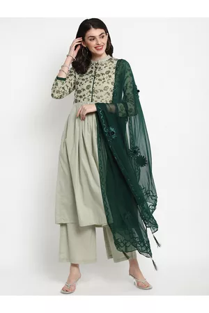 Tulsattva Women Green Yoke Design Kurta with Palazzos & Dupatta