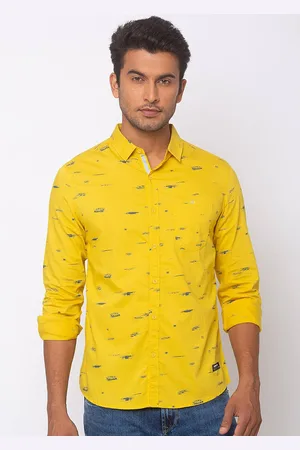 SPYKAR Men Yellow Slim Fit Solid Casual Shirt