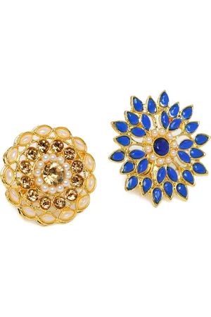 Kord Store Set Of 2 Gold Plated Studded Adjustable Finger Rings