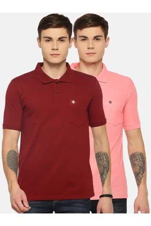 dollar Men Pack Of 2 Maroon & Pink Solid Polo Collar T-shirts