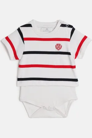 METRO KIDS COMPANY Kids White & Red Striped Organic Cotton Rompers