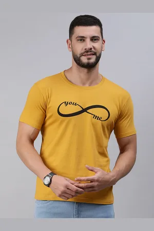BRATMA Men Mustard Yellow & Black Printed Pure Cotton T-shirt