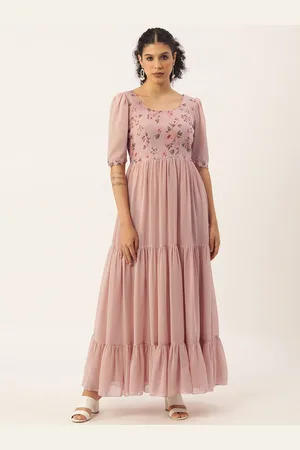 Ethnovog Pink Floral Tiered Maxi Dress