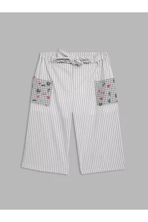 Elle Girls White Striped Flared Cotton Culottes Trousers