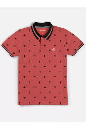 HELLCAT Boys Coral Printed Polo Collar Bio Finish T-shirt