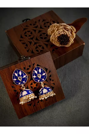 LAIDA Navy Blue & Gold-Plated Enameled Meenakari Dome Shaped Jhumkas