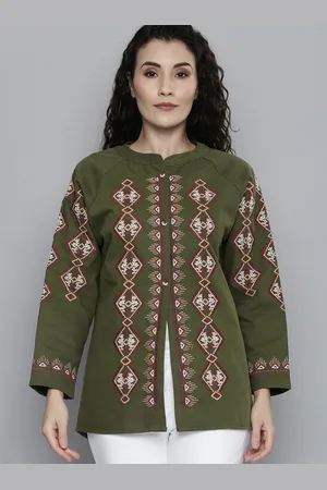 Scouph Women Green Embroidered Twill Tailored Jacket